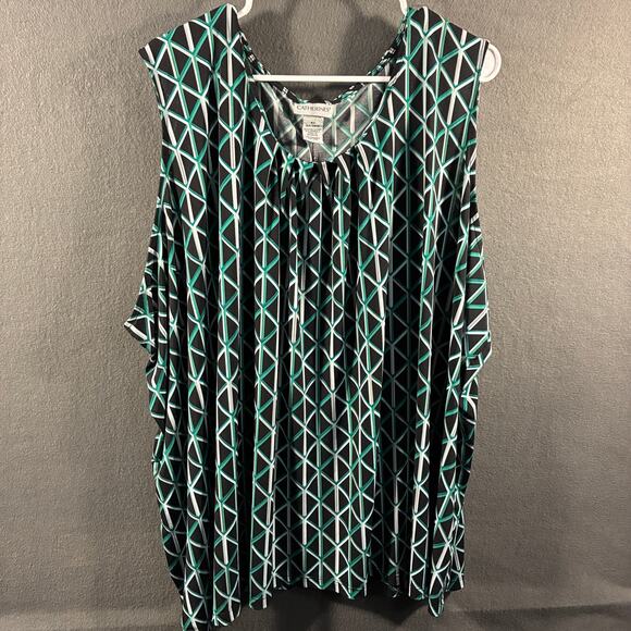 catherines women top 5x green geometric office business relaxed fit plus size - Picture 1 of 5